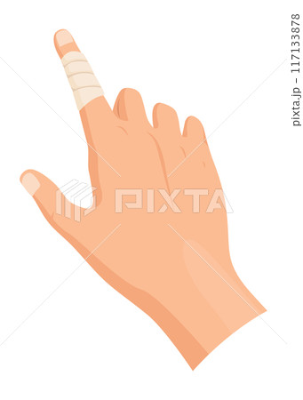 Hands injured skin and procedures of bandaging. First aid for wound. Medicine cure or treatment. First emergency help for human hand trauma 117133878