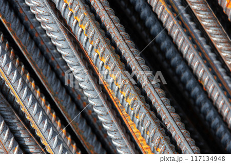Construction iron rods, abstract industrial photo 117134948