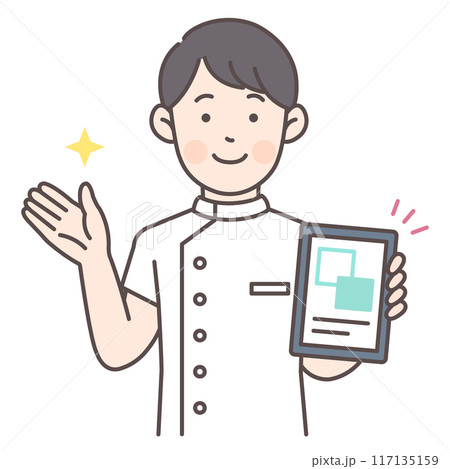 タブレットで案内する男性看護師 タブレットで案内する男性看護師 117135159