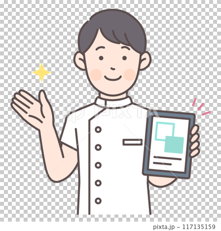 タブレットで案内する男性看護師 タブレットで案内する男性看護師 117135159