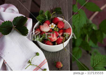 Flat lay composition with delicious strawberry jam on grey background 117135533