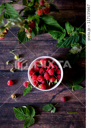 Fresh raspberries in bowl. Ripe juicy fresh raspberries. Organic raspberries, healthy food, vitamins, summer berry fruit. Long banner format. place for text. Fresh raspberries in bowl. Ripe juicy fresh raspberries. Organic raspberries, healthy food, vitamins, summer berry fruit. Long banner format. place for text. 117135667
