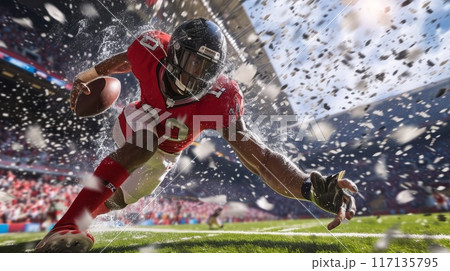 Football player diving to score touchdown in...のイラスト素材 [117135795] - PIXTA