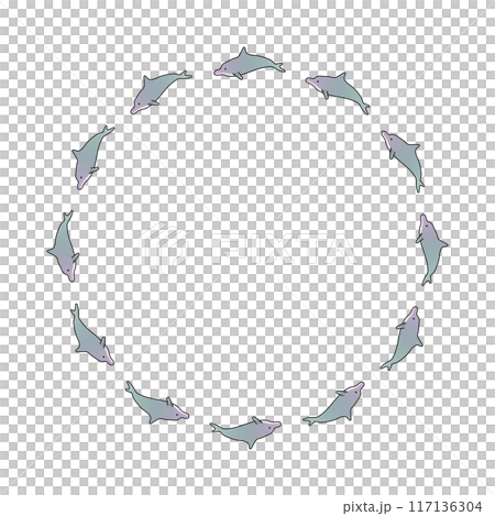 イルカの円形飾り枠イラスト 117136304