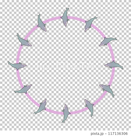 Dolphin circular decorative frame illustration Dolphin circular decorative frame illustration 117136306