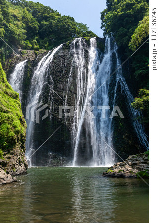 姶良市の網掛川から見上げる龍門滝（縦構図） 117136745