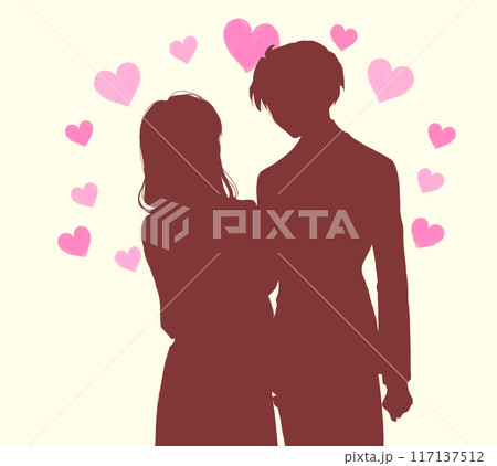 寄り添う男女 恋愛 影絵 ハート 寄り添う男女 恋愛 影絵 ハート 117137512