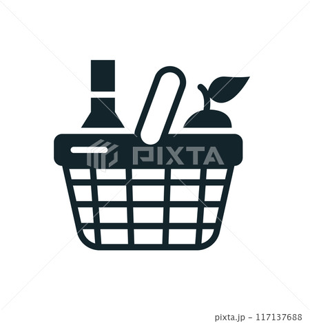 Picnic basket icon representing food and drinks for outdoor dining 117137688