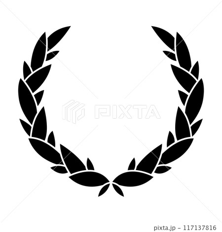 Vintage laurel wreath. Black silhouette circular sign depicting award achievement heraldry, nobility, emblem. Laurel wreath award, winning, prize or victory Vintage laurel wreath. Black silhouette circular sign depicting award achievement heraldry, nobility, emblem. Laurel wreath award, winning, prize or victory 117137816