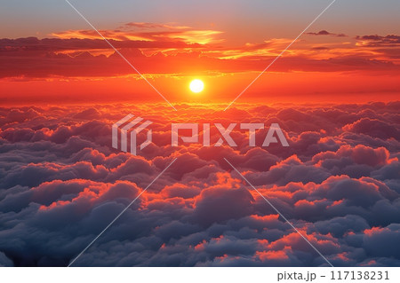 Stunning Sunset Over a Sea of Clouds - Perfect for Travel Promotions and Nature-Themed Designs Generative AI 117138231