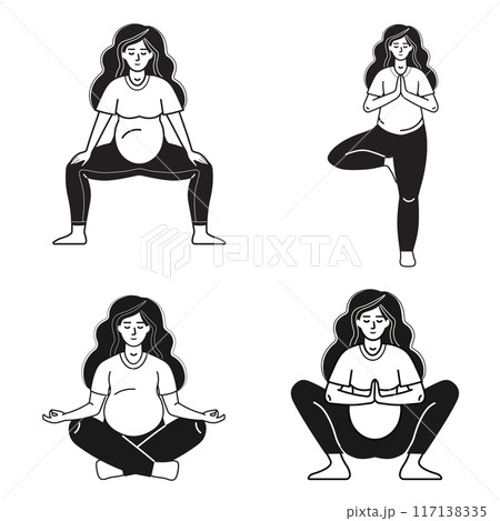 Pregnancy Yoga and Meditation Woman Poses Set Pregnancy Yoga and Meditation Woman Poses Set 117138335