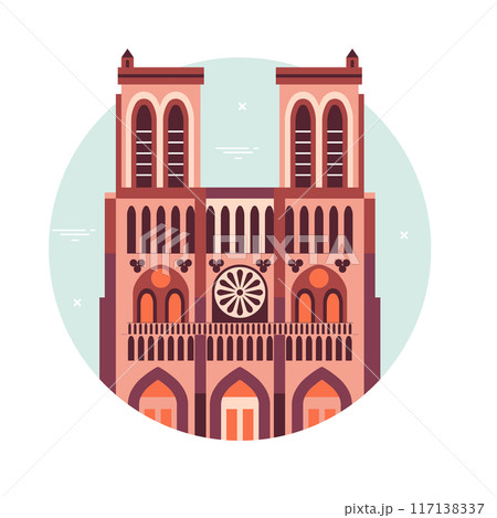 Notre Dame de Paris Flat Design Circle Icon 117138337