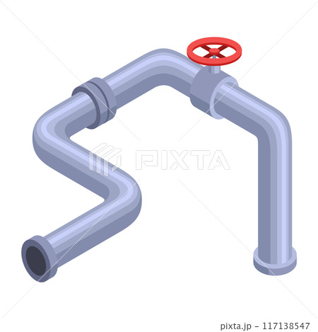 Pipes isometric. Pipe tube for water. Plumbing construction pipeline with serviceable element. 3d industrial water system 117138547