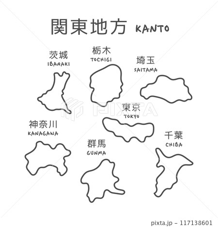 シンプルな日本の関東地方の地図　イラスト 117138601