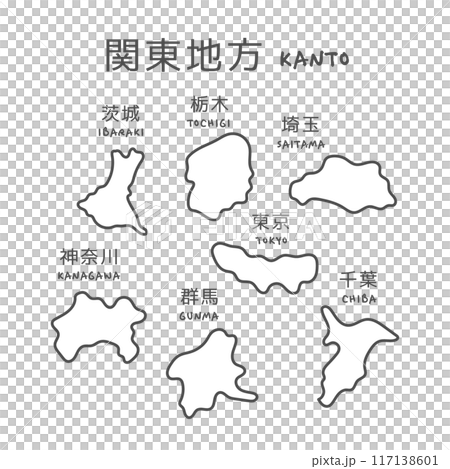 Simple map of the Kanto region of Japan - Illustration 117138601
