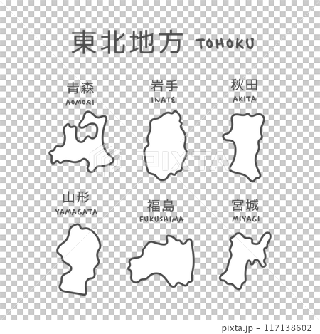 Simple map of the Tohoku region of Japan - illustration 117138602