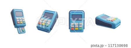 Payment terminal, POS terminal with bank credit card 3D vector icons set, approved financial transaction, payment device 117138698