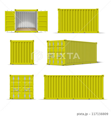 Vector set of realistic yellow cargo containers. Isolated background. 117138809