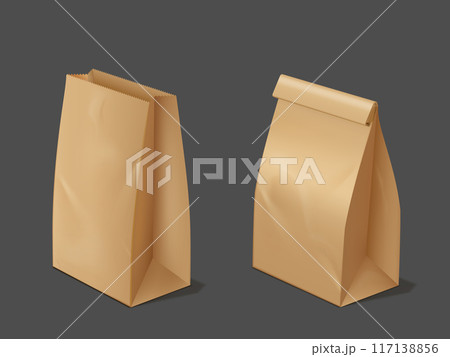 Vector 3D set of paper lunch and snack bags, eco design 117138856