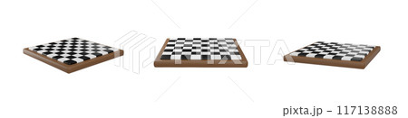 3d set of classic empty wooden chess boards. 117138888