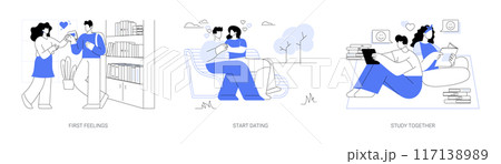 Students romantic moments isolated cartoon vector illustrations se Students romantic moments isolated cartoon vector illustrations se 117138989