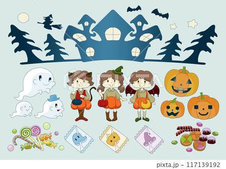 ハロウィンのかわいいイラストセット ハロウィンのかわいいイラストセット 117139192