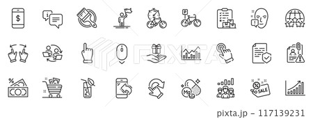 Icons pack as Magnesium mineral, Sale and Leadership line icons for app include Delivery report, Certificate, Face attention outline thin icon web set. Water glass, Incoming call. Vector Icons pack as Magnesium mineral, Sale and Leadership line icons for app include Delivery report, Certificate, Face attention outline thin icon web set. Water glass, Incoming call. Vector 117139231