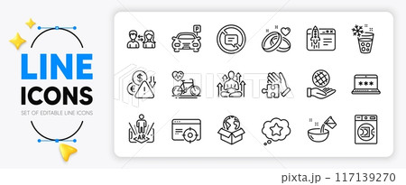 Ice maker, Launder money and Yoga line icons set for app include Loyalty star, Safe planet, Augmented reality outline thin icon. Delivery service, Laptop password, Cooking water pictogram icon. Vector Ice maker, Launder money and Yoga line icons set for app include Loyalty star, Safe planet, Augmented reality outline thin icon. Delivery service, Laptop password, Cooking water pictogram icon. Vector 117139270