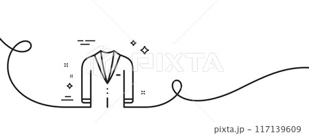 Suit line icon. Continuous one line with curl. Menswear clothing sign. Business wear symbol. Suit single outline ribbon. Loop curve pattern. Vector 117139609