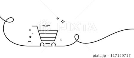 Shopping cart line icon. Continuous one line with curl. Online buying sign. Supermarket basket symbol. Market sale single outline ribbon. Loop curve pattern. Vector 117139717
