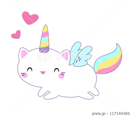 Cat Unicorn Character with Rainbow Tail andのイラスト素材