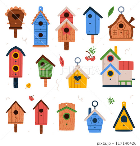 Bird House and Wooden Nesting Box Vector Set 117140426
