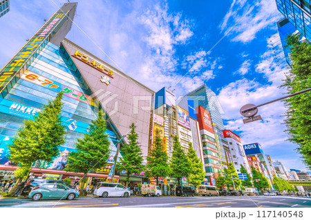 日本の東京都市景観 復活インバウンド…(外国人観光客（アジア系、中国人、韓国人…）らで賑わう秋葉原 117140548