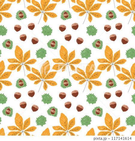 Fall seamless pattern of chestnut leaves on white Fall seamless pattern of chestnut leaves on white 117141614