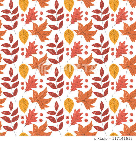 Forest autumn leaves vector flat seamless pattern Forest autumn leaves vector flat seamless pattern 117141615