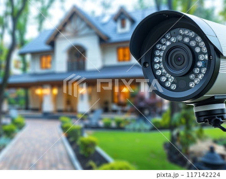 Security camera is recording a luxurious house to ensure its safety 117142224