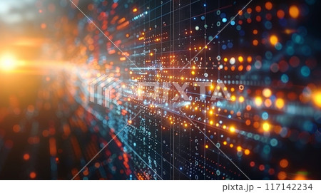 Digital data flowing through cyberspace with blurry light trails Digital data flowing through cyberspace with blurry light trails 117142234