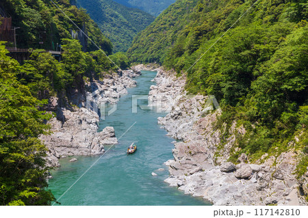 徳島県三好市　エメラルドグリーンの清流と渓谷美　大歩危峡 117142810