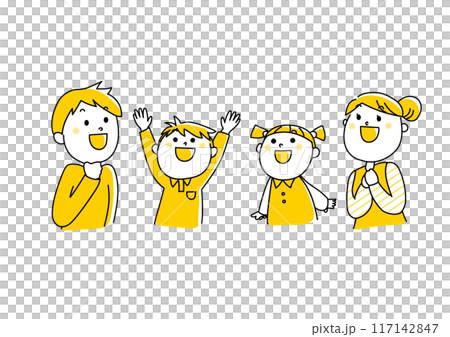 Smiling young family looking up Simple Smiling young family looking up Simple 117142847