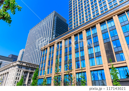 東京　千代田区 丸の内　日比谷通りから見た 丸の内二重橋ビルと明治安田生命ビル　 117143021