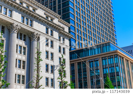 東京　千代田区 丸の内　日比谷通りから見た 明治安田生命ビルと丸の内二重橋ビル　 117143039