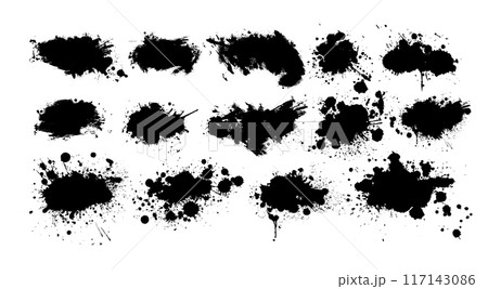 Black brush stroke set isolated on background. Paint brush stroke for ink paint, grunge design element, dirt banner, watercolor design, dirty texture. Trendy brush stroke. hand drawn. Not AI, Vector 117143086