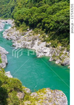 徳島県三好市　エメラルドグリーンの清流と渓谷美　大歩危峡 117143291