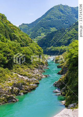 徳島県三好市　エメラルドグリーンの清流と渓谷美　大歩危峡 117143296