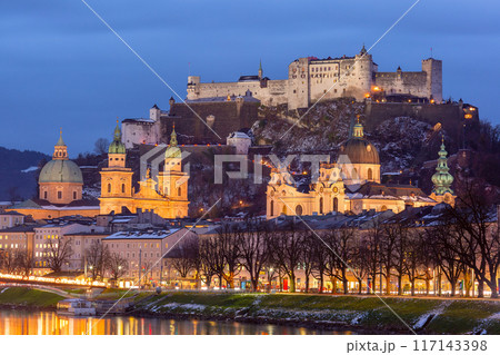 Sunset Over Salzburg Cityscape, Austria 117143398