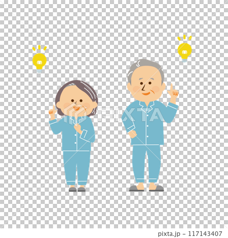 一位老人和一位穿著睡衣的老人的可愛插圖 117143407
