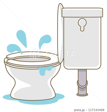 横から見た水漏れトラブルの水洗トイレ 横から見た水漏れトラブルの水洗トイレ 117143499