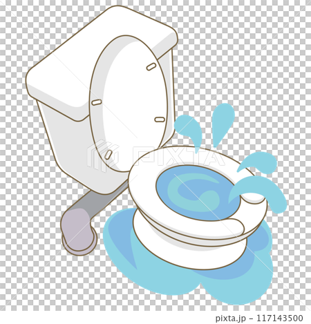 A flush toilet with a leaking problem, seen from above 117143500