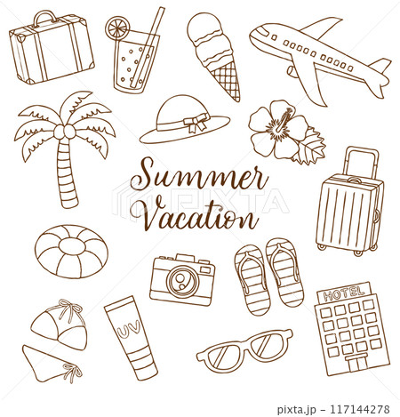夏 旅行 線画 イラスト アイコン 117144278