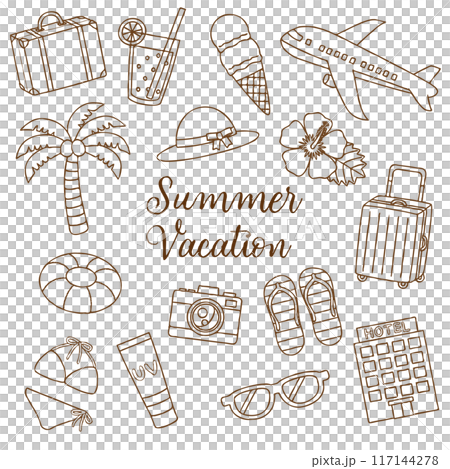 夏 旅行 線画 イラスト アイコン 117144278